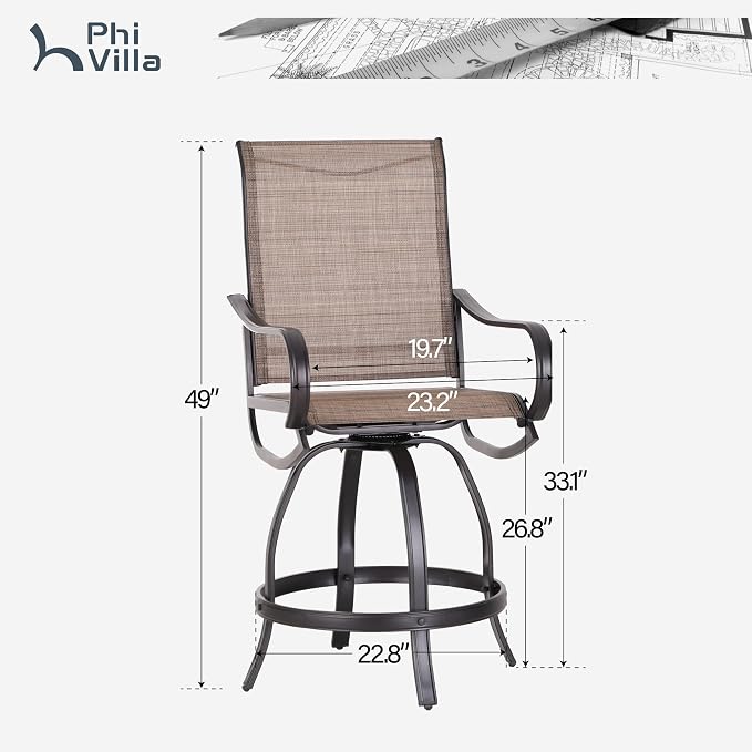 PHI Villa Outdoor Swivel Bar Stools Set of 2, Counter Height Patio Chairs - Image 7