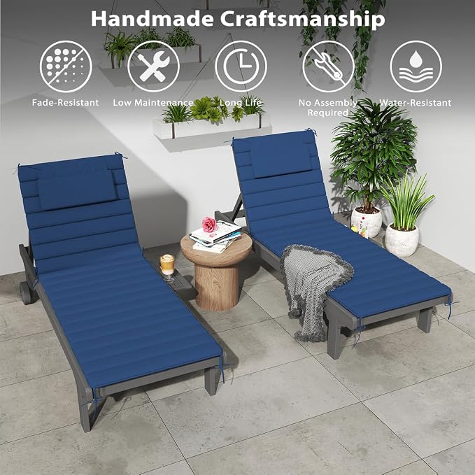Sundale Outdoor Olefin Quilted Lounge Cushion Set of 2, Patio Foldable Chaise - Image 8