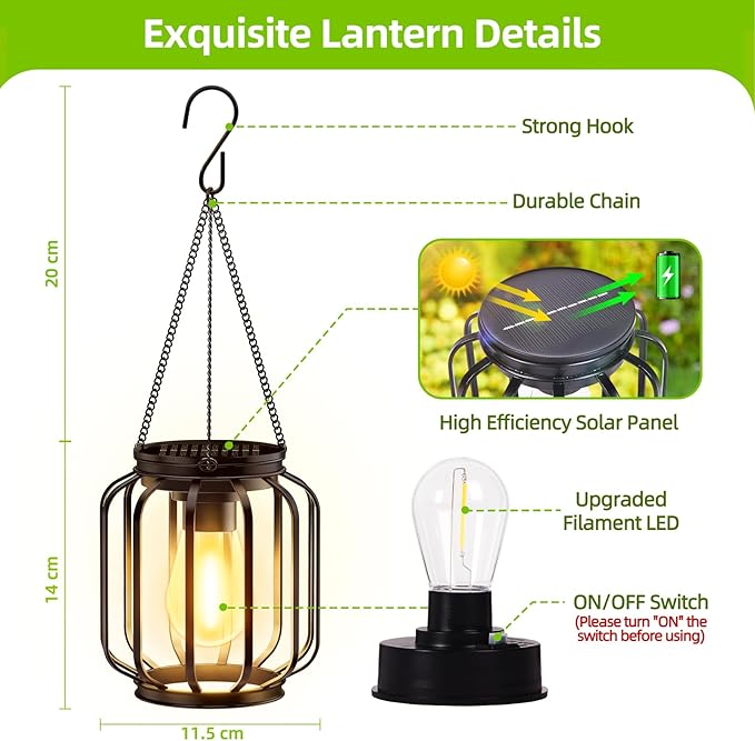 Solar Hanging Lanterns Outdoor Waterproof: 4 Pack Metal Solar-Powered Lights - Image 2