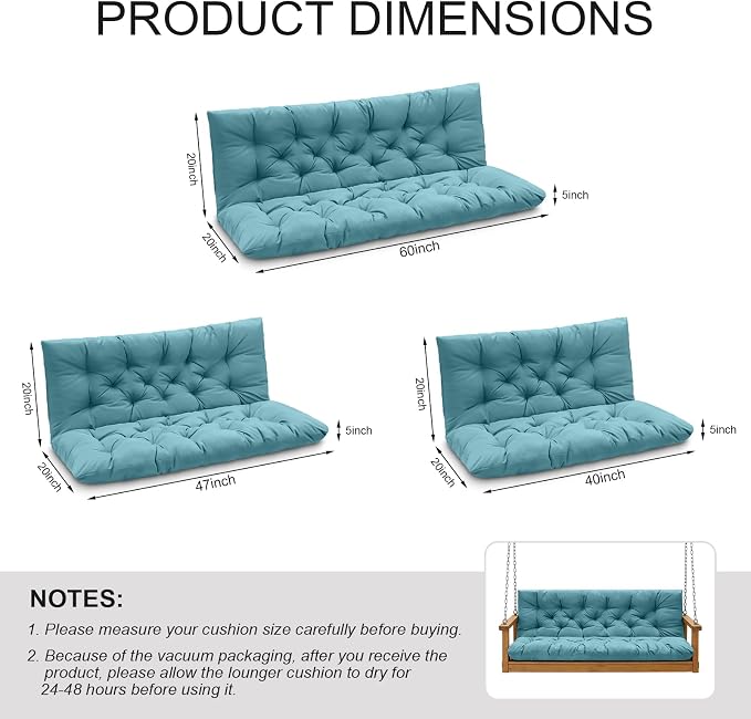 Porch Swing Cushions, Outdoor Swing Replacement Cushions 3 Seater - Image 2