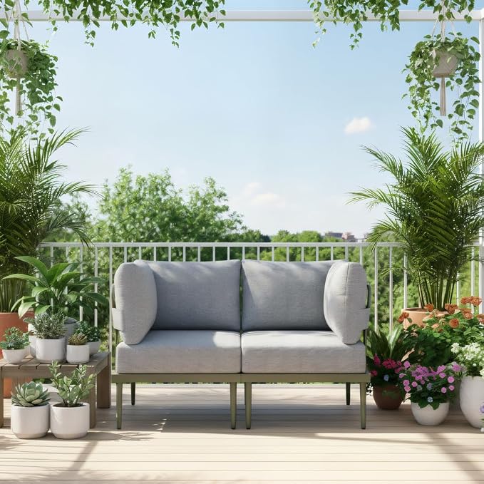 Sundale Outdoor 2 Pieces Metal Patio Furniture Set, Outdoor Sectional Sofa w/6 - Image 7