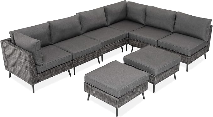 LAUSAINT HOME 8 Piece Outdoor Sectional Sofa PE Rattan Patio Conversation Sets - Image 9