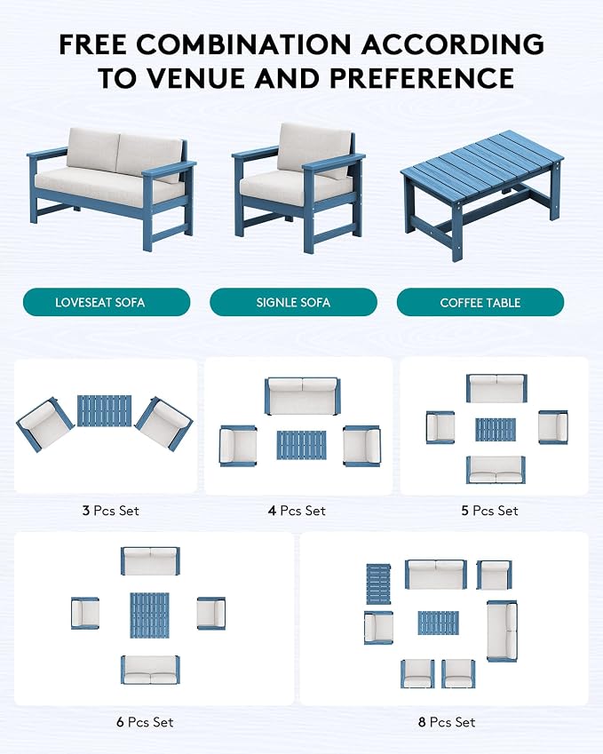SERWALL 6 Pieces HDPE Outdoor Sofa Set - Image 5