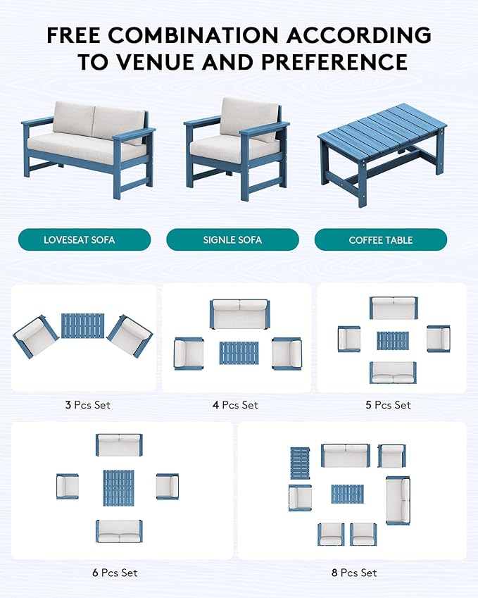 SERWALL 4 Pieces HDPE Outdoor Sofa Set - Image 4