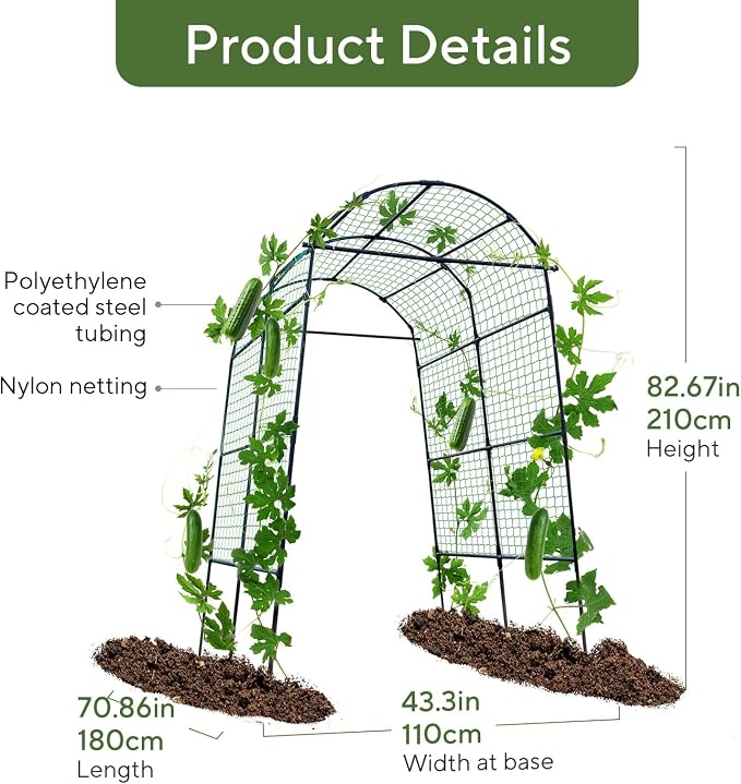 Garden Arch Trellis for Climbing Plants Outdoor, 7.8 ft Tall Cucumber Trellis - Image 3