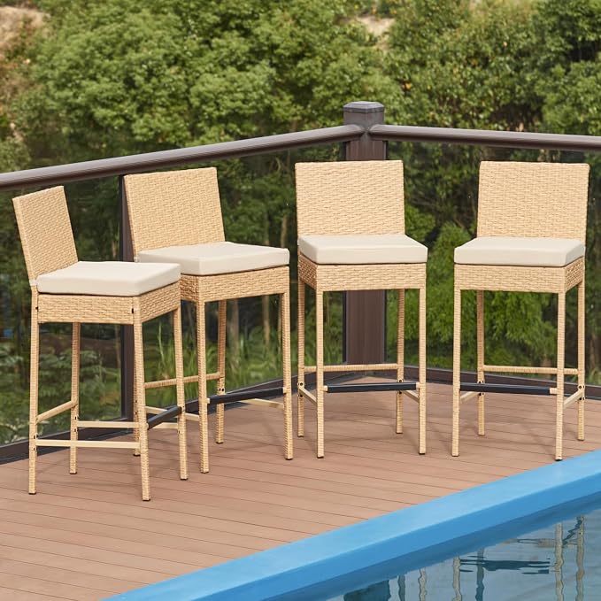 ECOTOUGE Outdoor Bar Stools, Wicker Woven Patio Stools & Patio Bar Chairs - Image 7
