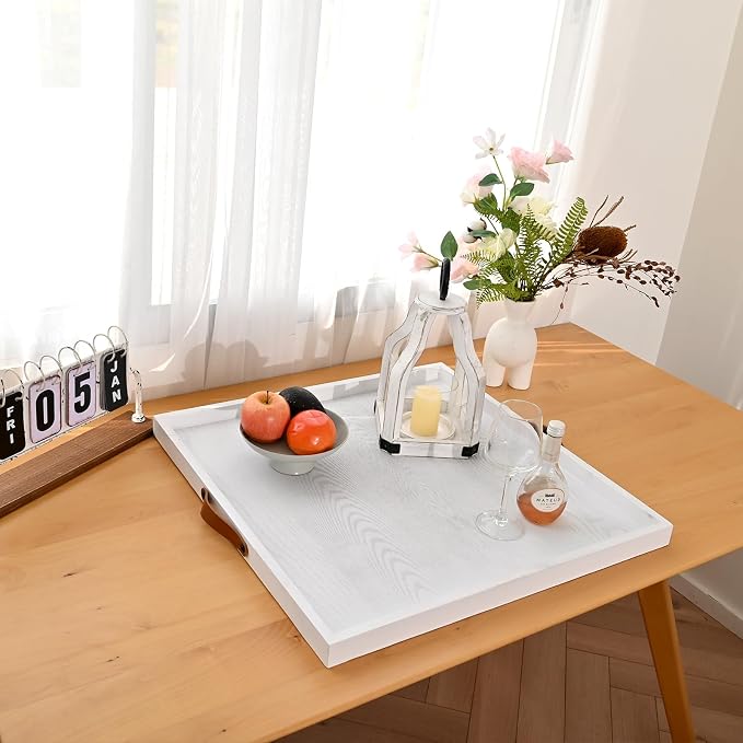 SwallowLiving 24 x 24 Inches Extra Large Square Wood Ottoman Tray - Image 7