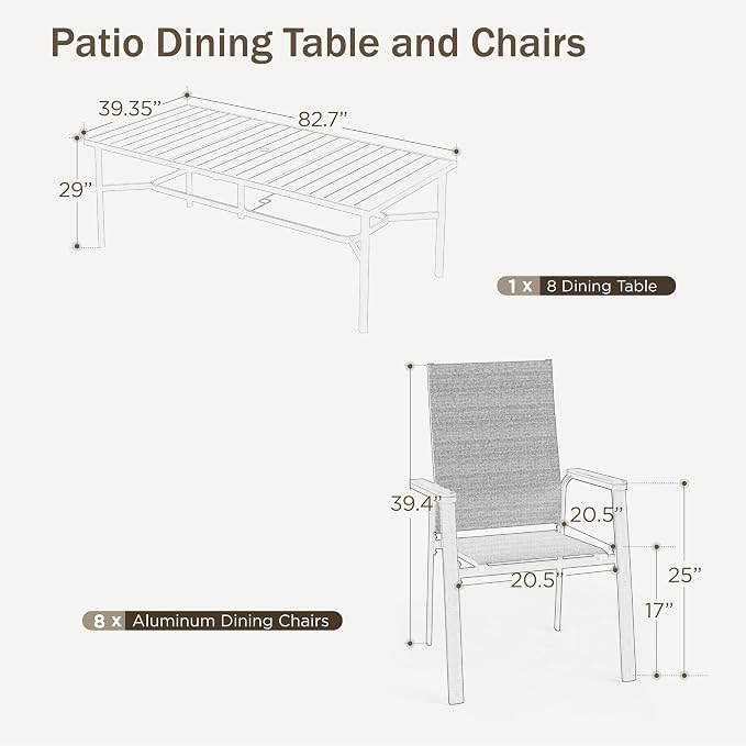 PHI VILLA 9 PCS Patio Dining Set, Aluminum Outdoor Furniture, Patio Table and - Image 7