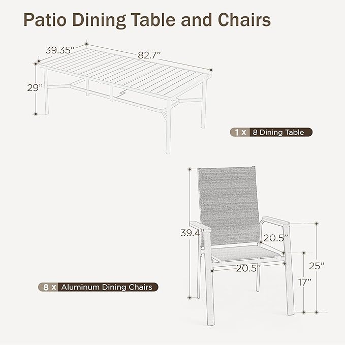 PHI VILLA 9PCS Outdoor Table and Chairs Set, Outdoor Furniture, Stackable - Image 7