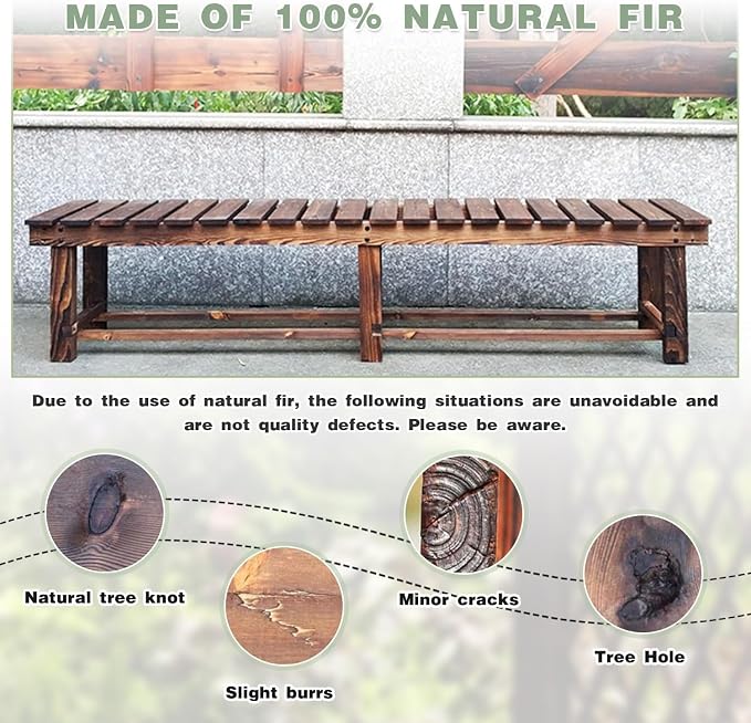 Outdoor Garden Bench, 3-Person Wood Patio Bench Weatherproof Outdoor Backless - Image 8