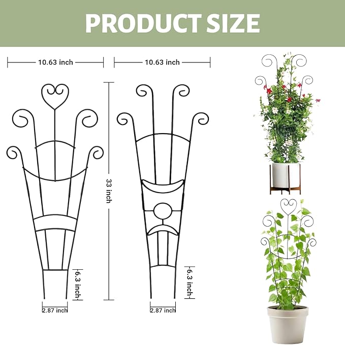 32.6'' Plant Trellis for Potted Climbing Plants Indoor, Rustproof Metal - Image 2