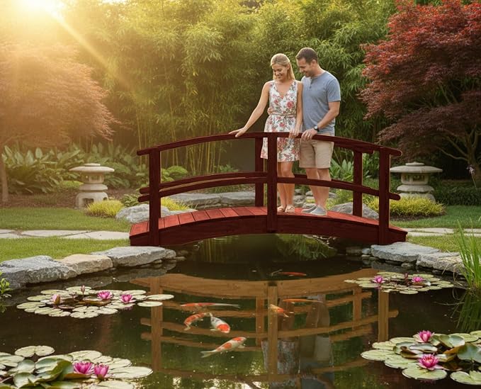 8 FT MAHOGANY Amish Made Garden Bridge - Image 4