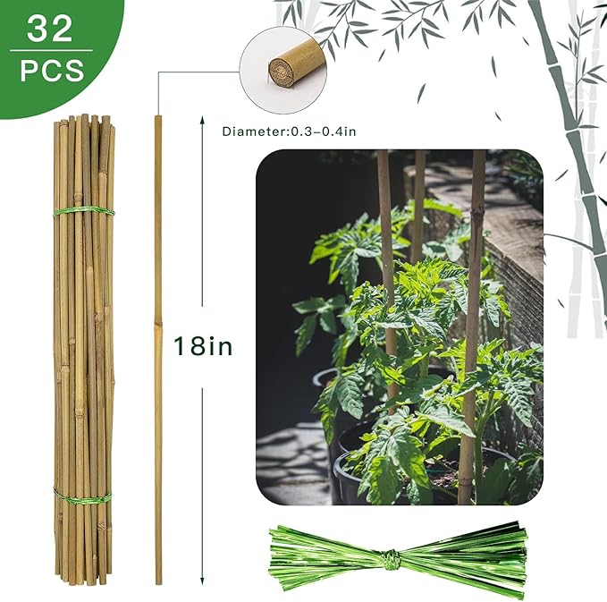 Garden Stakes, 18 Inches Natural Bamboo Plant Stakes, Plant Support Stakes - Image 2