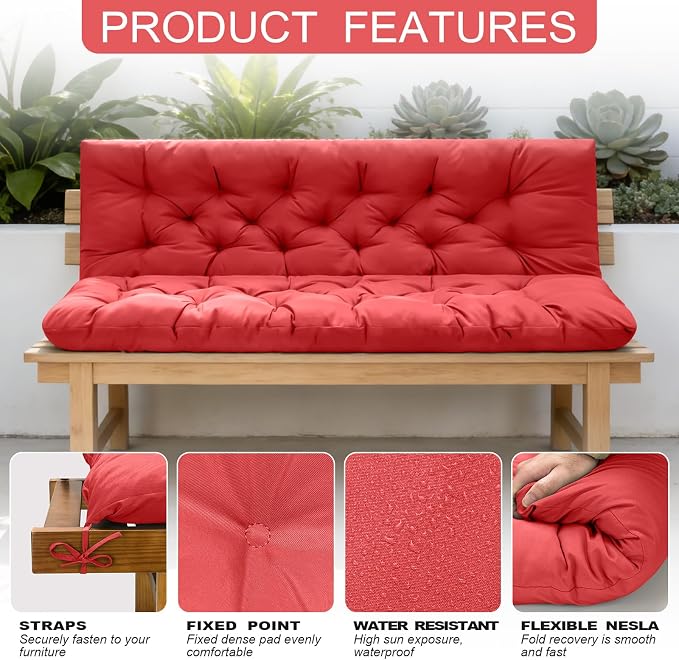Outdoor Swing Cushions, Porch 3 Seats Swing Cushion Replacement Pad - Image 4