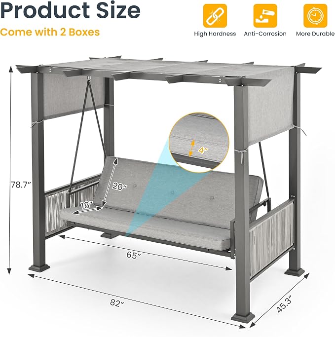 Pamapic 3-Seat Porch Swing Bed - Image 4