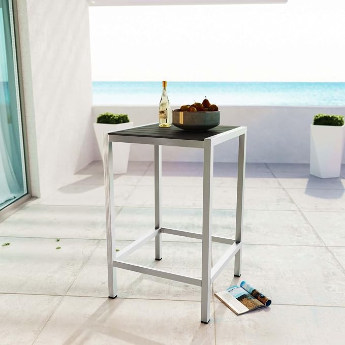 Modway Shore Aluminum Outdoor Patio Square Bar Table in Silver Gray - Image 2