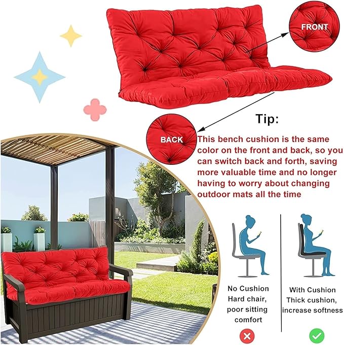 Swing Cushion Replacement Outdoor Porch Waterproof Bench Cushion 2-3 Seater - Image 3