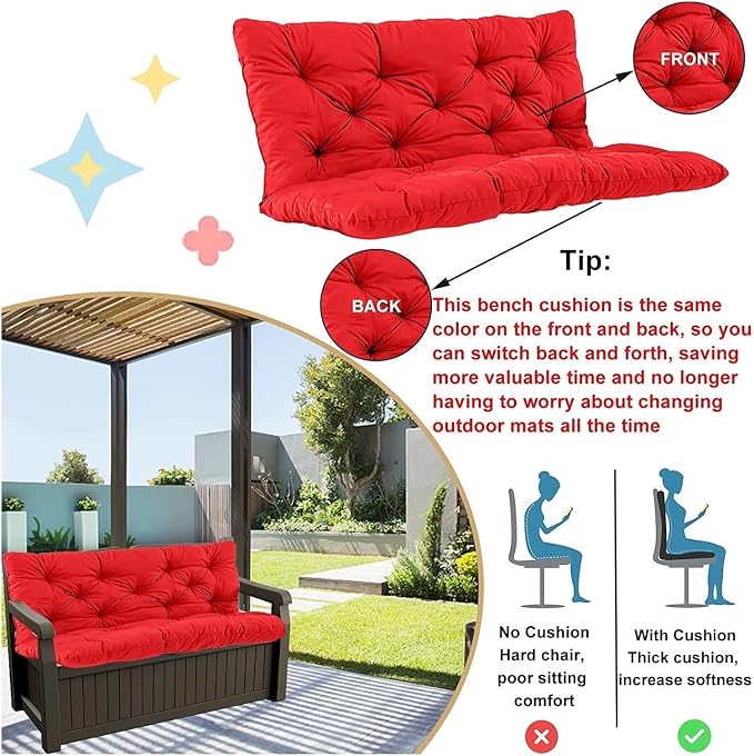 Swing Cushion Replacement Outdoor Porch Waterproof Bench Cushion 2-3 Seater - Image 3