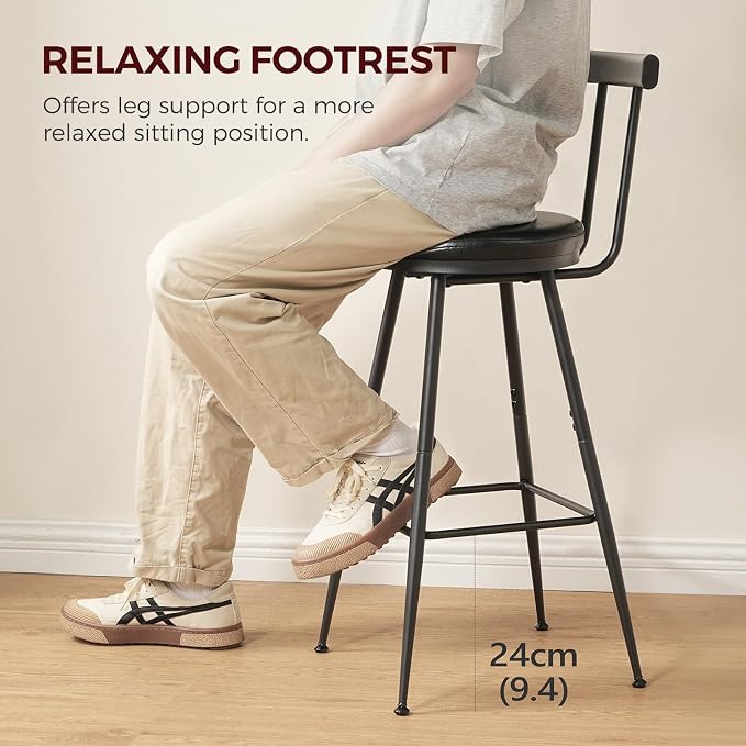 Bar Stools, Bar Chairs with Backrest and Footrest, Kitchen Stools with - Image 6