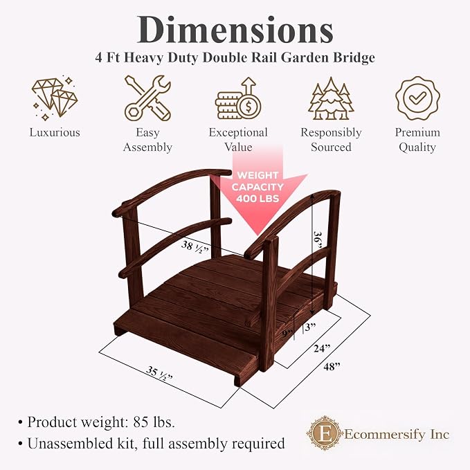 4 FT MAHOGANY Amish Made Garden Bridge - Image 2