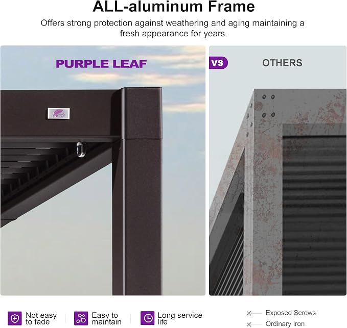 PURPLE LEAF 13' x 15' Louvered Pergola Outdoor Adjustable Louvre Shade Modern - Image 4