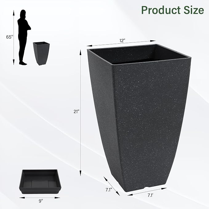 Set of 2 Tall Planter, 21 inch Large Plastic Planter - Image 3