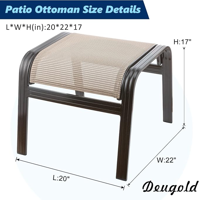 Outdoor Patio Ottoman Seat Textilene Portable Metal Footstool Portable Footrest - Image 3