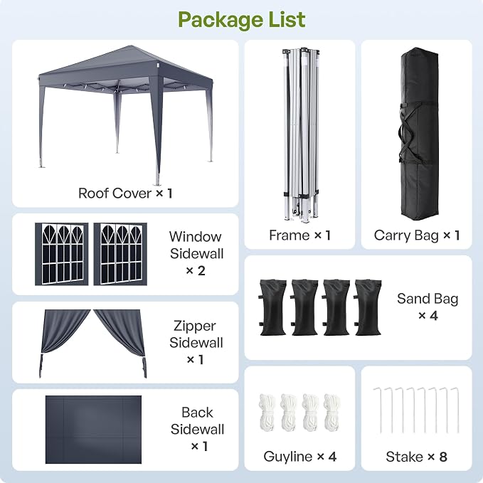10x10 Pop Up Canopy with Sidewalls, Outdoor Instant Canopy Tent with Carry Bag - Image 3