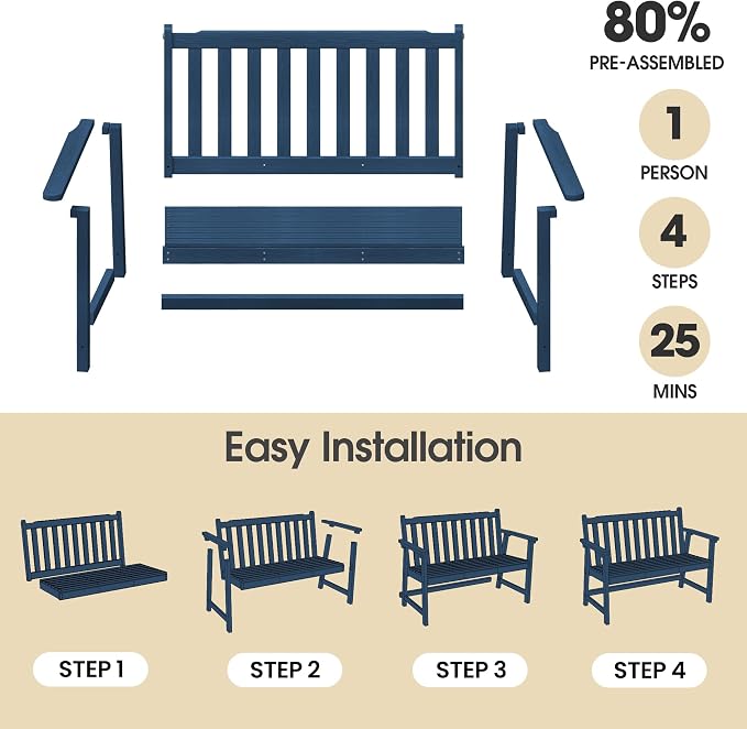 Ciokea 48" Outdoor Bench, HDPE Weatherproof Porch Bench, 2-Person Garden Benches - Image 6