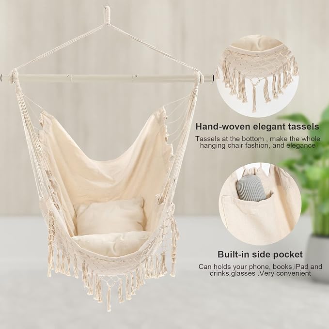 Hammock Chair, Hanging Rope Swing Seat - Image 4