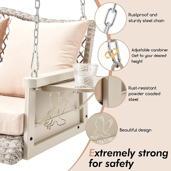Upgraded Wicker Hanging Porch Swing Heavy Duty 900 LBS 3-Seat Outdoor Patio - Image 4