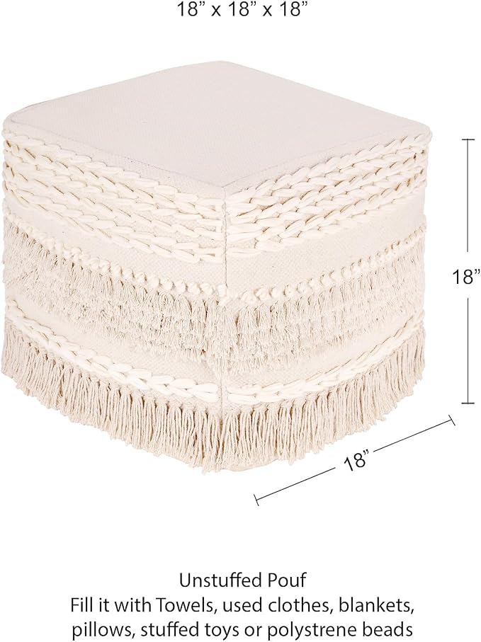 REDEARTH · UNSTUFFED Pouf Ottoman Cover Boho Textured Storage Cube Poof - Image 3
