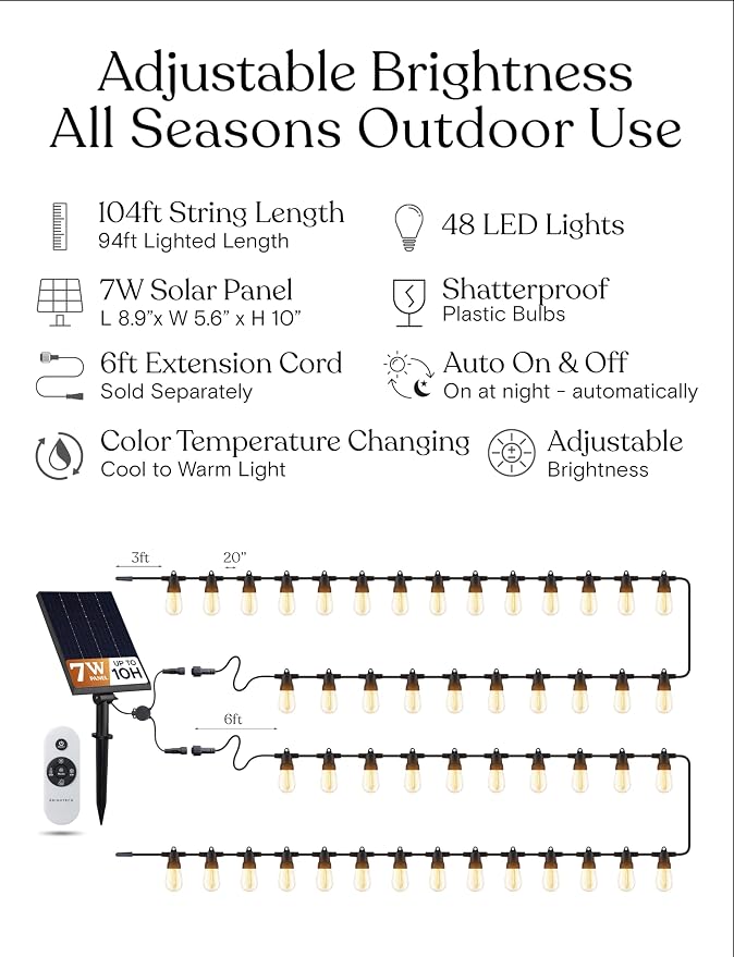 Brightech 104 FT Ambience Pro Solar Powered Outdoor LED String Lights - Image 8