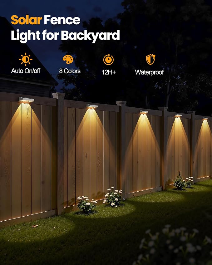 Bridika Solar Fence Lights Outdoor Waterproof, 6 Pack Solar Powered Deck Lights - Image 4