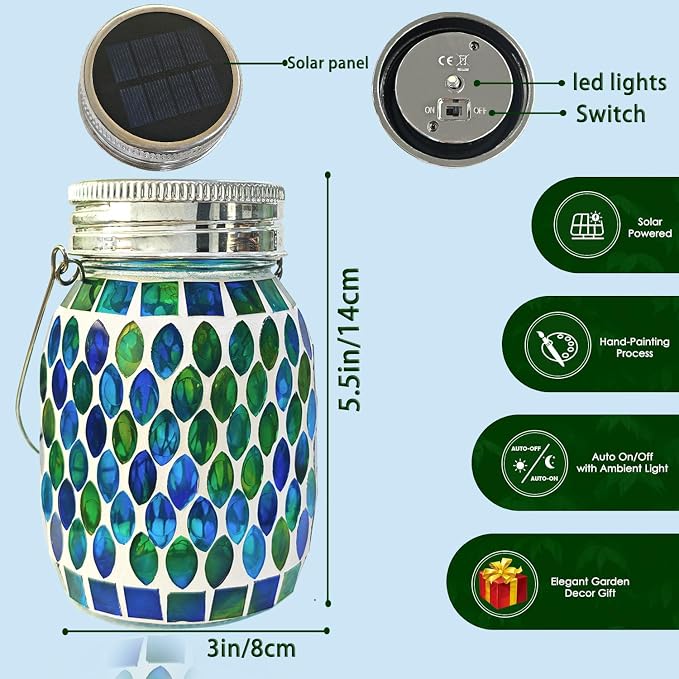 Mosaic Lights Solar Outdoor Hanging Lanterns, Garden Decor Christmas Gifts - Image 5