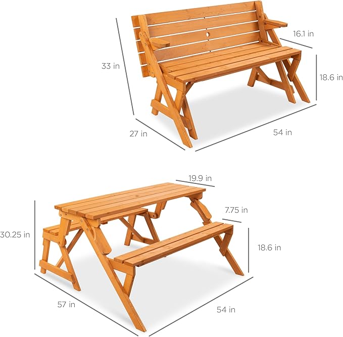 Best Choice Products 2-in-1 Transforming Interchangeable Outdoor Wooden Picnic - Image 2