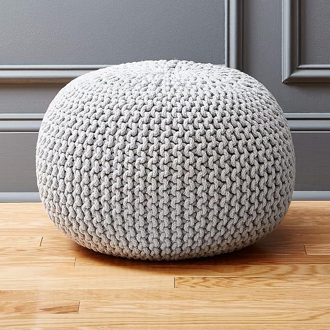 FRELISH DECOR Round Pouf Ottoman Hand Knitted 100% Cotton Pouf Foot Stool - Image 2