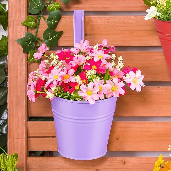OBTANIM 12 Pack Metal Hanging Flower Pots Railing Planter Outdoor Fence Hanging - Image 5