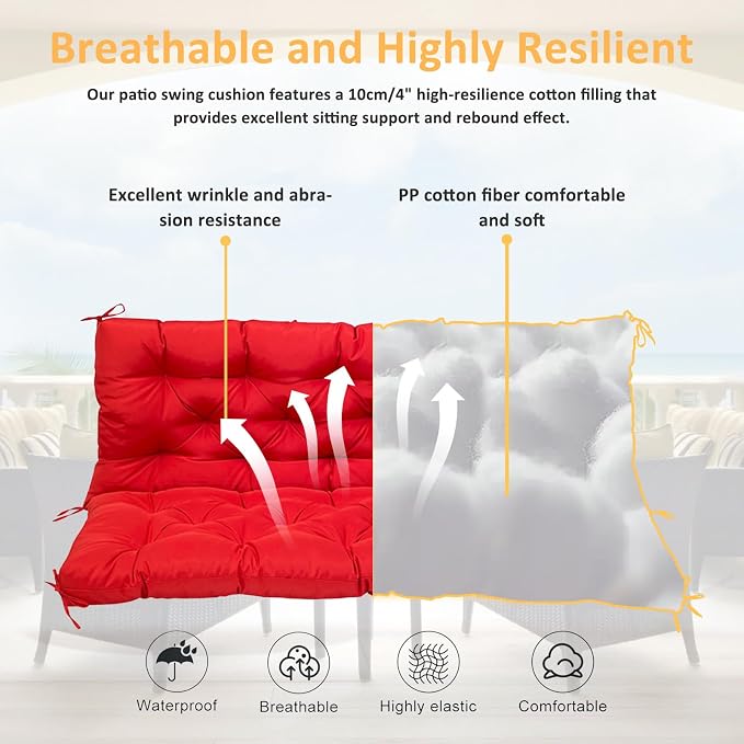 Swing Replacement Cushions for Outdoor: 2-3 Seater Waterproof Porch Bench - Image 4