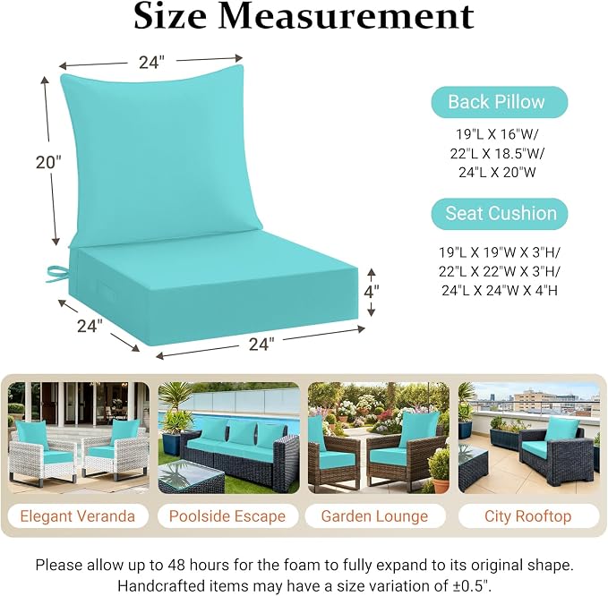 downluxe 24x24 Outdoor Chair Cushions, Waterproof Fade Resistant Patio - Image 7