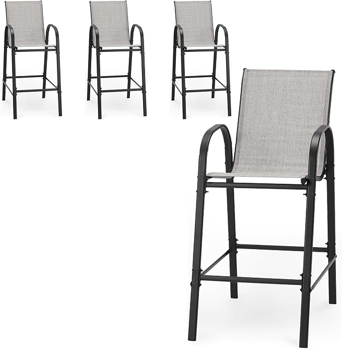 HOMREST Outdoor Bar Height Stools Set of 4, High Back Patio Chairs by HOMREST