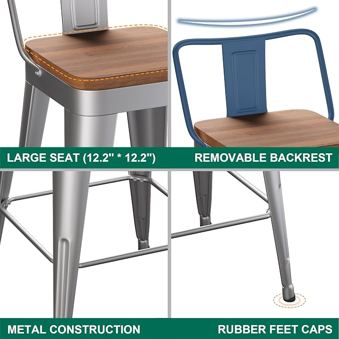 WENTMENT Bar Stools Set of 4 Counter Height Stools - Image 6