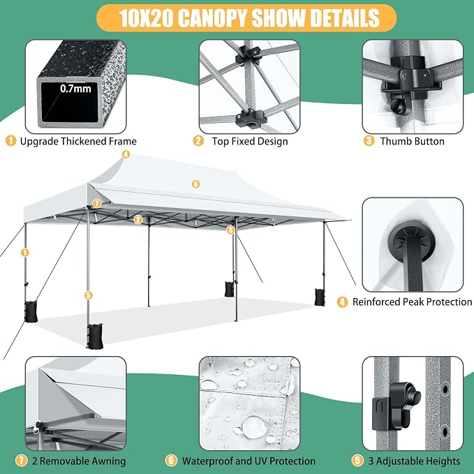 COBIZI 10x20 Pop Up Canopy Tent - Image 5