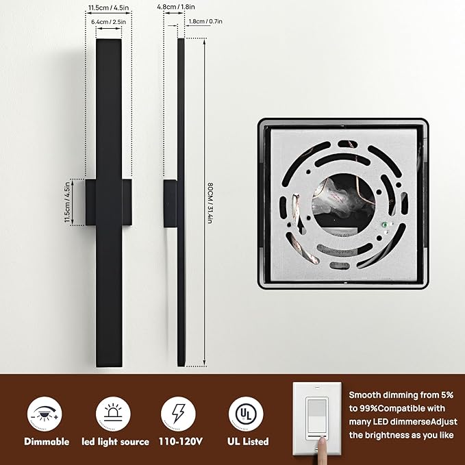 Black Long Outdoor Wall Lights Modern Exterior Lighting Fixtures 31.5 Inch - Image 4