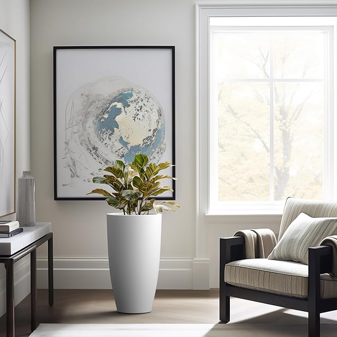 Kante 23.6" H Pure White Concrete Tall Planters, Large Outdoor Indoor - Image 2