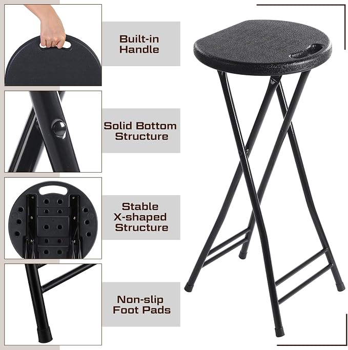 Suzile 2 Pcs Tall Folding Chair Portable Plastic Stool Chair Heavy Duty - Image 4
