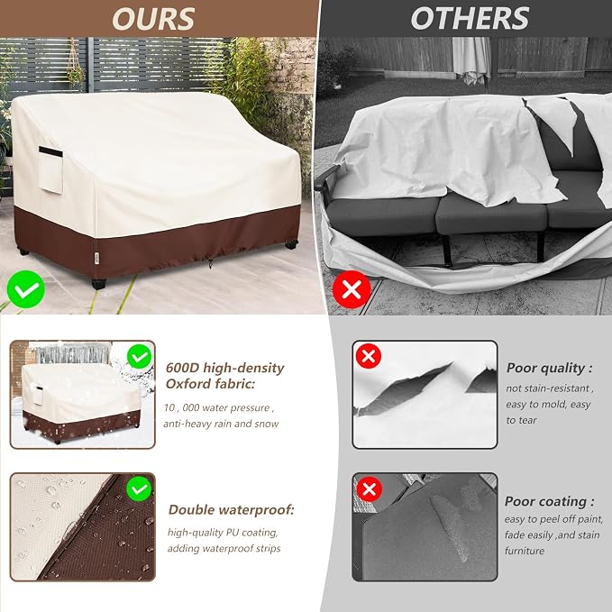 3-Seater Heavy Duty Patio Bench Loveseat Cover, 100% Waterproof Outdoor Sofa - Image 6