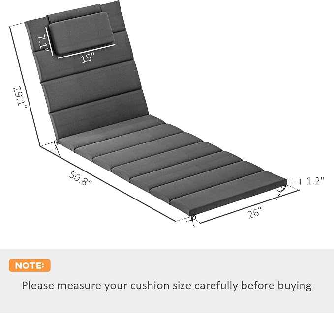 Outsunny Outdoor Lounge Chair Cushion Set of 2, Foldable Patio Chaise Lounge - Image 3