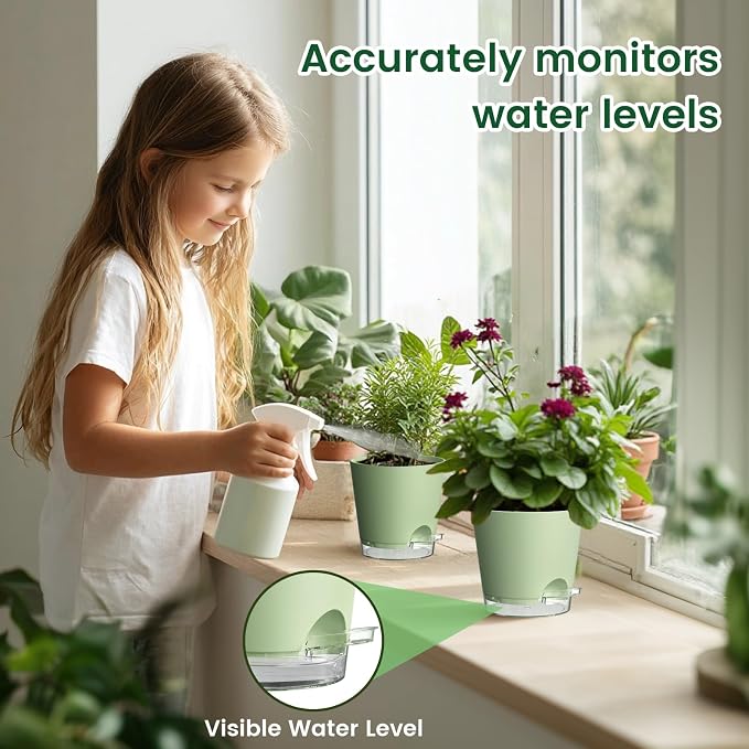 4 inch Self Watering Pots for Indoor Plants, 5 Pack Small Flower Plant Pots - Image 5