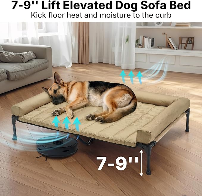 Veehoo Cooling Elevated Dog Bed Add Removable Waterproof Bolster Cushion Mat - Image 3